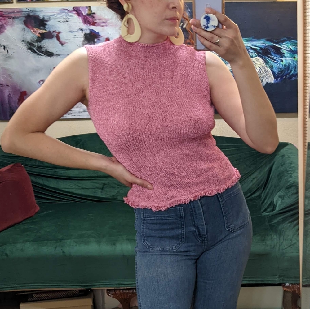Pink woven mock neck top